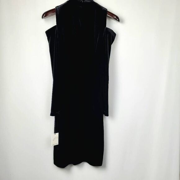 NWT Calvin Klein SIZE 4 Black Cold Shoulder Velvet Fitted Mock Neck Dress - Picture 4 of 7